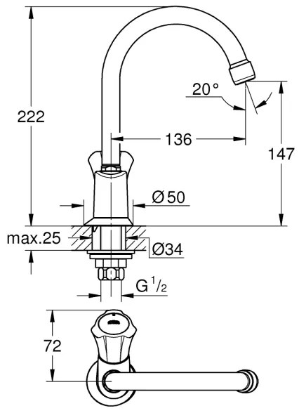 GROHE 20393001 - Valvola a colonna COSTA L DN 15, cromato lucido