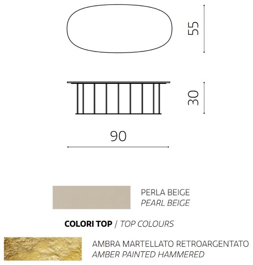 Tavolino D90 cm con base in metallo Beige e piano in vetro martellato Ambra MUTE