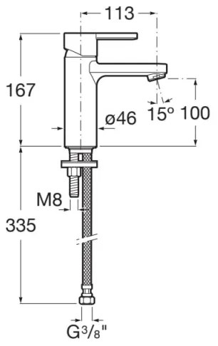 Roca A5A3296C00 - Miscelatore monocomando per lavabo NAIA con piletta, 16,7 cm, cromo lucido