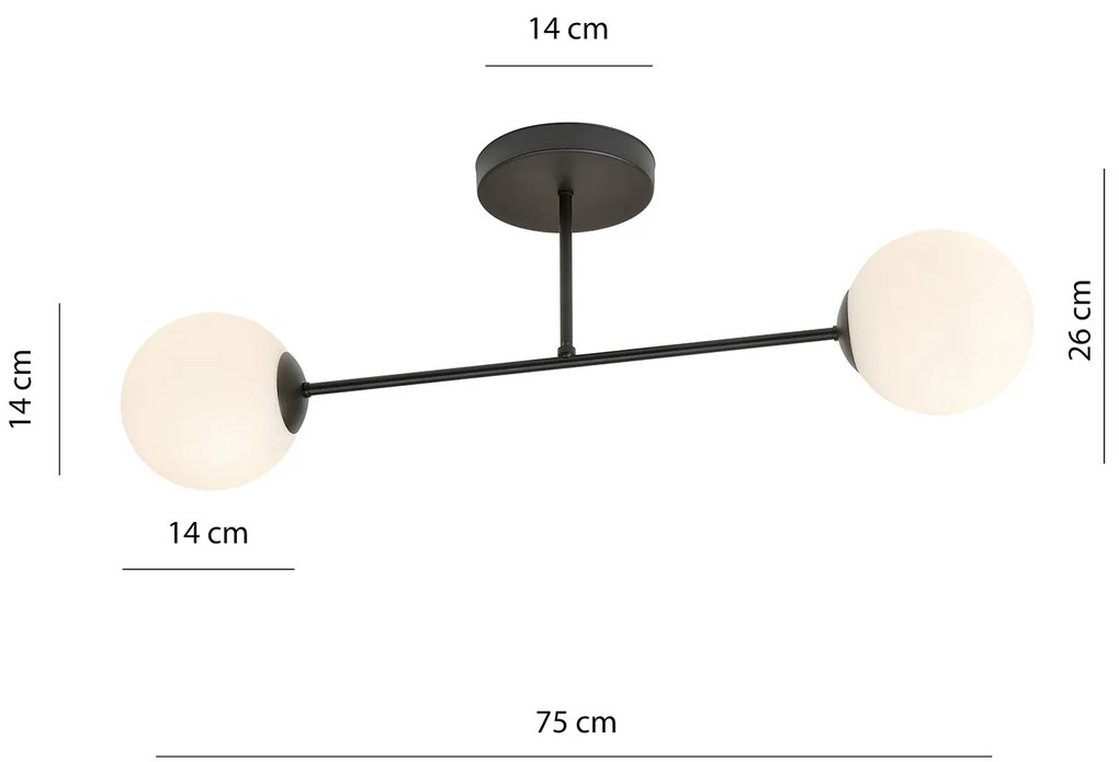 Plafoniera Moderna Morrigan 2 Luci In Acciao Nero E Sfere In Vetro Bianco