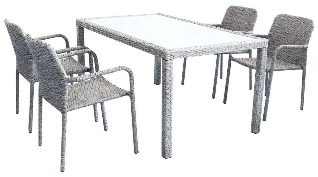 AXONA - set tavolo in wicker cm 150 x 90 con 4 poltrone Axona