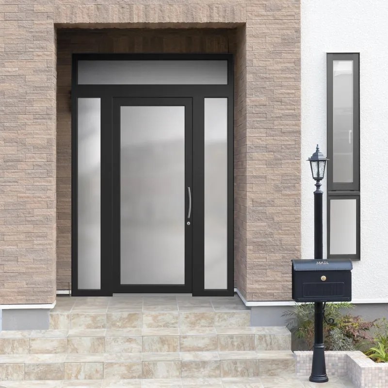 Portoncino d'ingresso Condo24 con vetro L 90 x H 210 cm in PVC nero, apertura spingere a sinistra