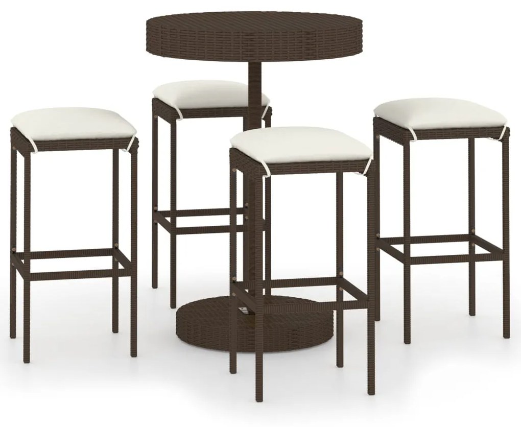 Set da bar da giardino 5 pz con cuscini in polyrattan marrone