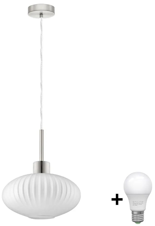 Lampadario LED su cavo HARMA 1xE27/60W/230V Ø 30 cm cromo satinato/bianco