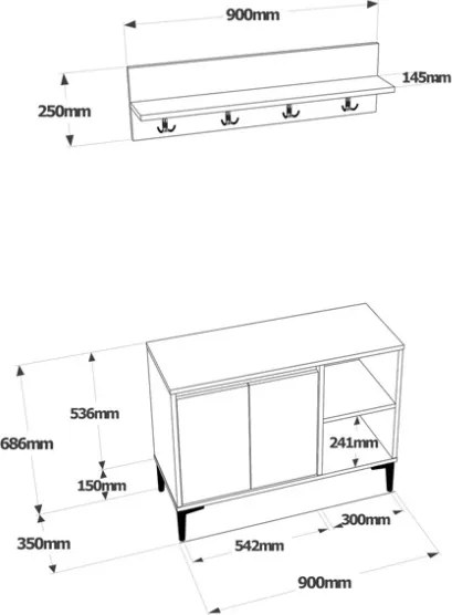 Mobile Da Ingresso Con Appendiabiti E Scarpiera 90 Cm Aristo Rovere E Antracite