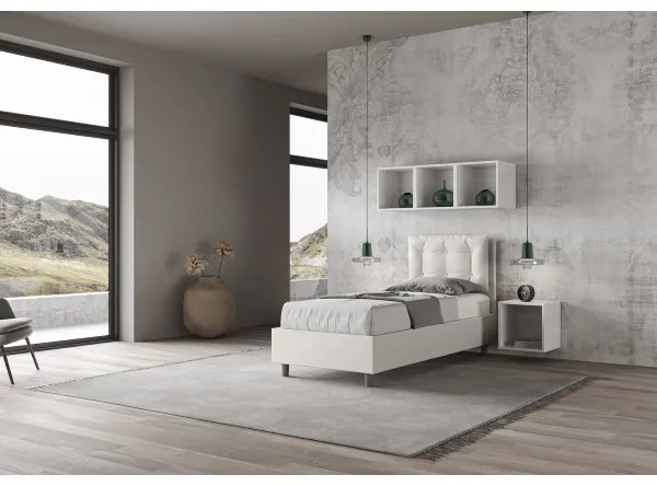 Letto singolo contenitore imbottito 80x200 similpelle bianco Annalisa