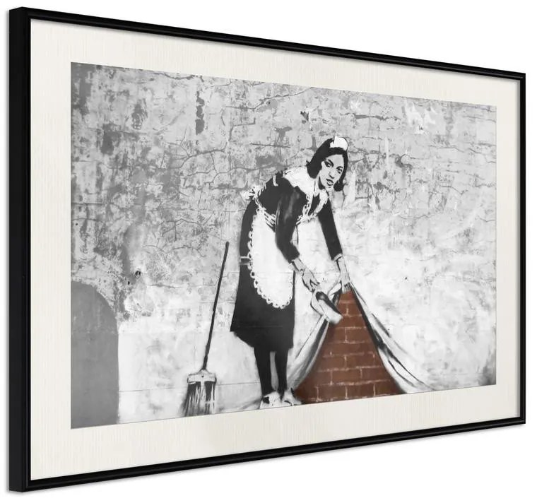 Poster  Banksy: Sweep it Under the Carpet  Cornice Quadri Cornice nera con pass-partout, Larghezza x Altezza Home decor 30x20