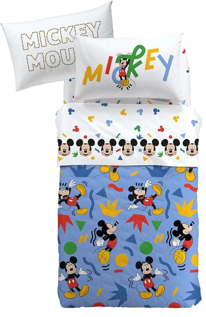 Copriletto Trapuntato in Cotone Mickey Colors Piazza e Mezza