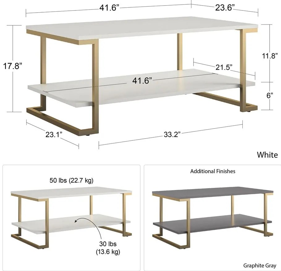 Tavolino in bianco e oro , 106 x 45 cm Camila - CosmoLiving by Cosmopolitan