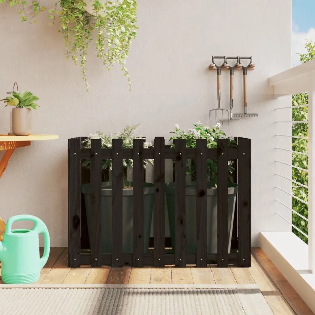 Fioriera Giardino A Recinzione Nera 100x50x70cm Massello Pino /