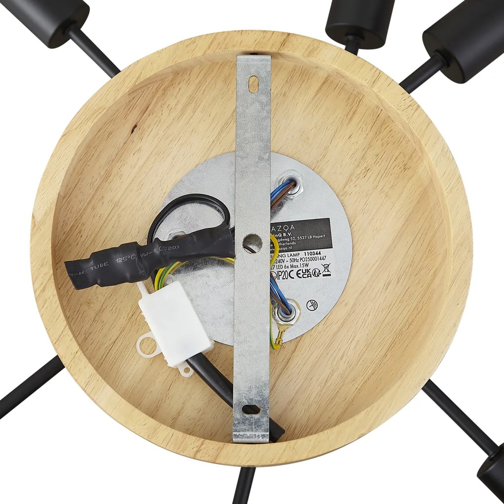 Plafoniera Art Déco nera con legno 6 luci - Sydney