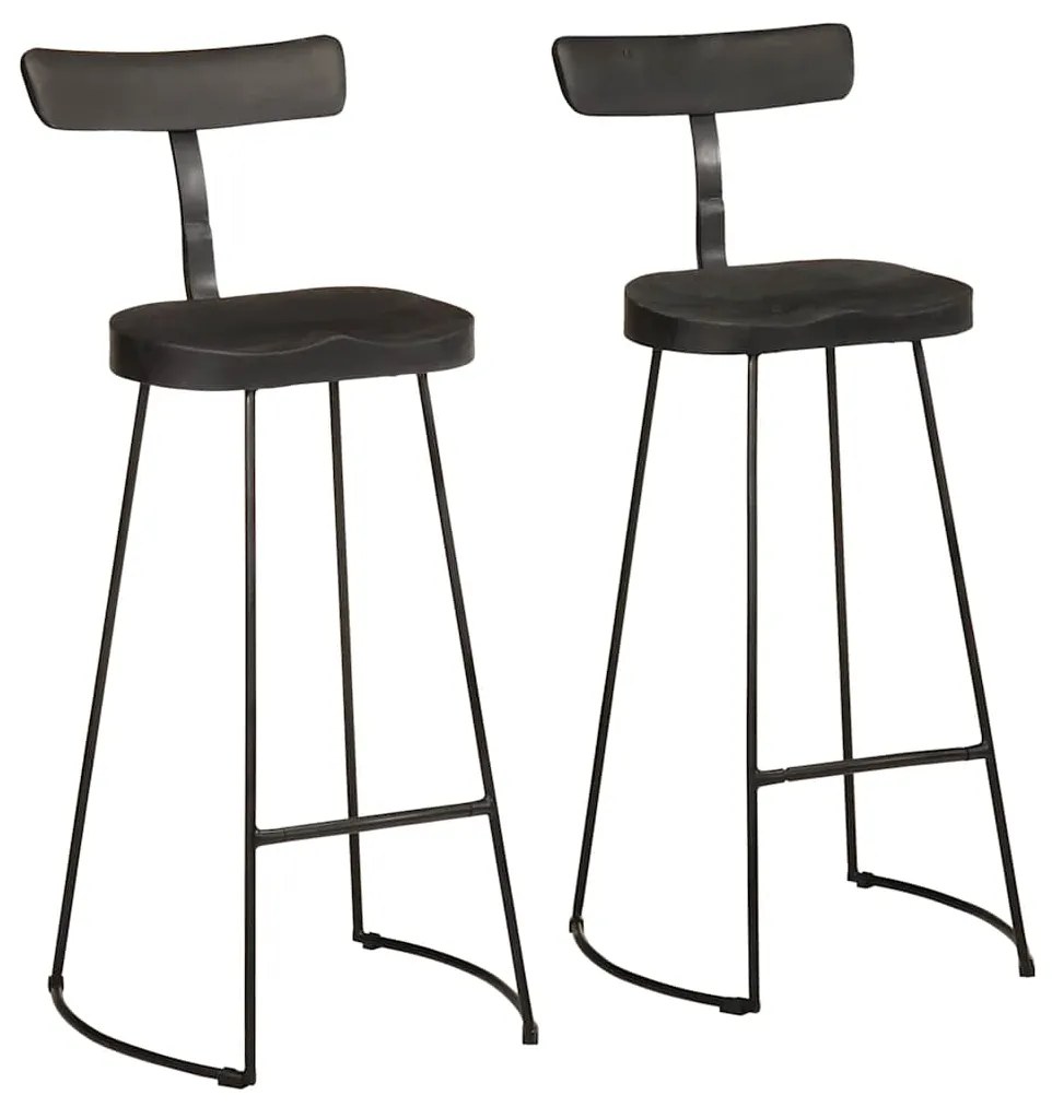 Sgabelli Da Bar 2 Pz Neri 49x43x103 Cm Legno Massello Di Mango /