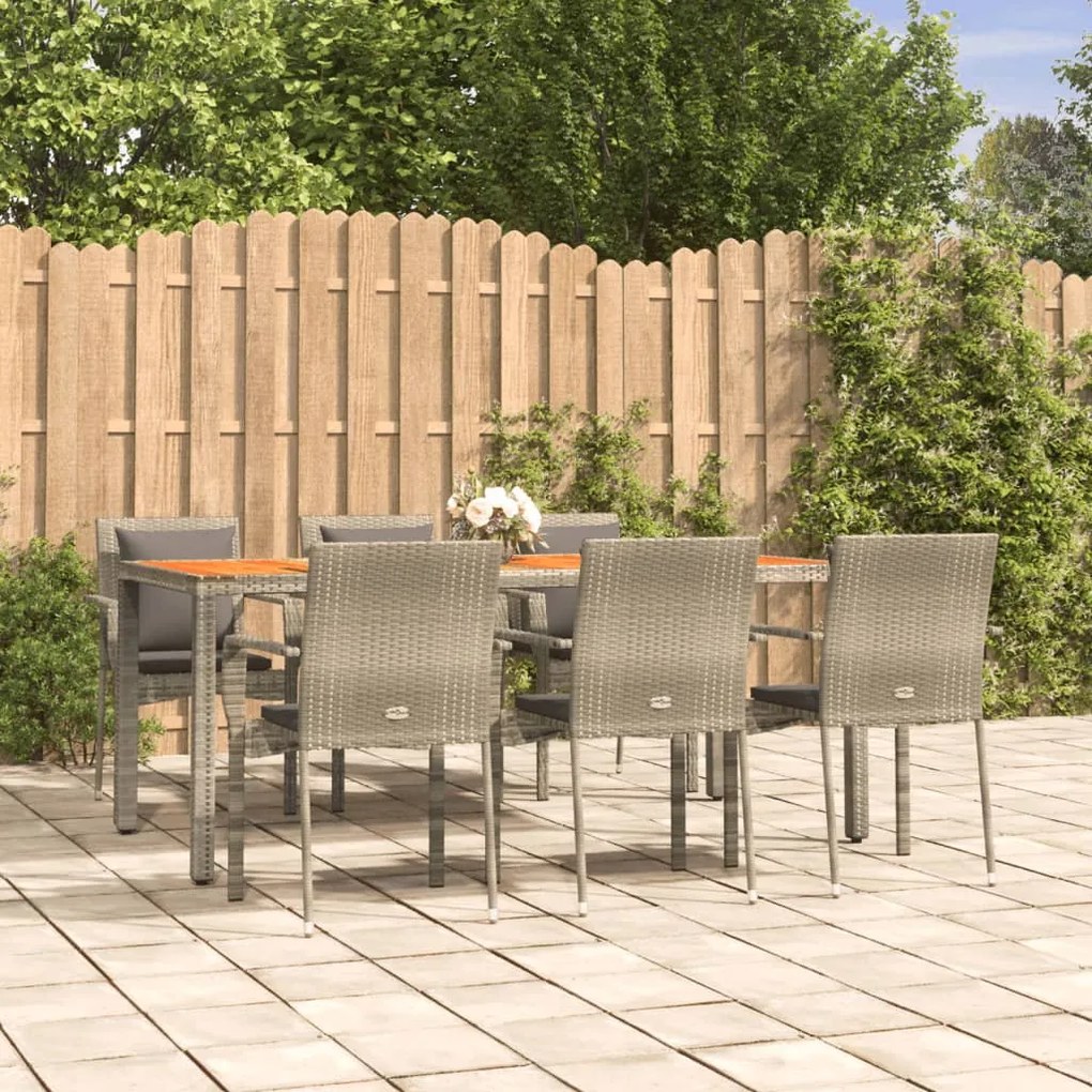 Set Da Pranzo Da Giardino 7 Pz Con Cuscini İn Polyrattan Grigio /
