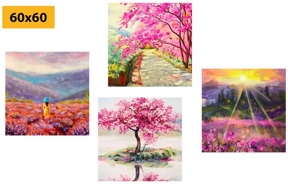 Set di quadri – Splendida imitazione di pittura a olio in rosa