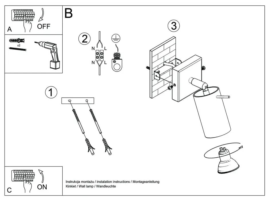 Lampada da parete in argento Etna - Sollux