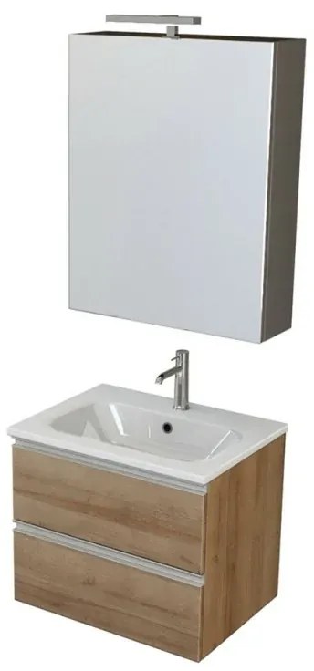Mobile bagno sospeso 60 cm Master rovere miele con specchio contenitore