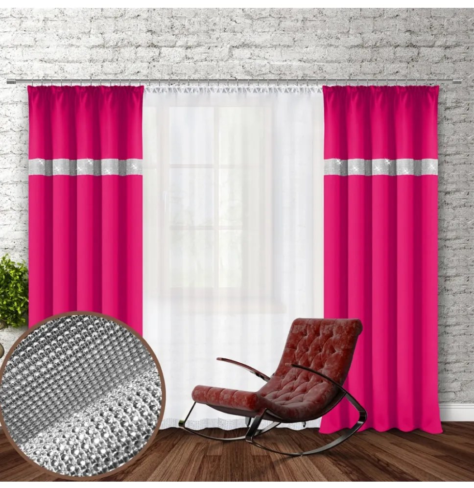 Tenda con nastro e zirconi 140x250 cm fucsia