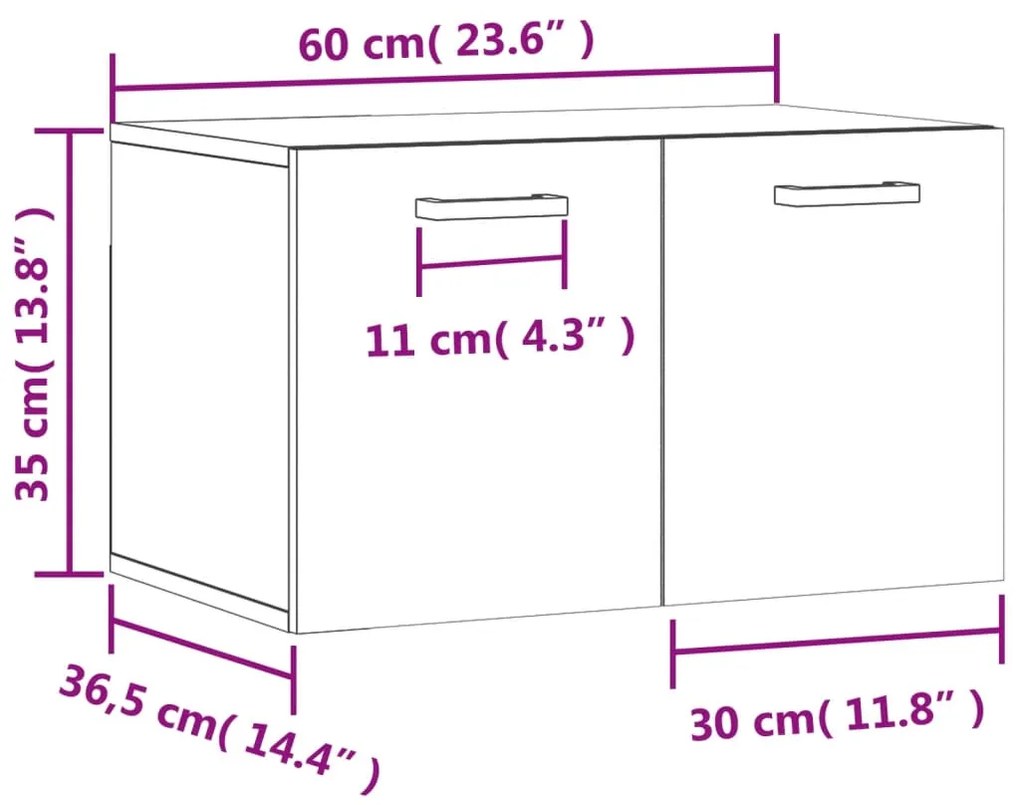 Mobile a Parete Rovere Fumo 60x36,5x35 cm in Legno Multistrato