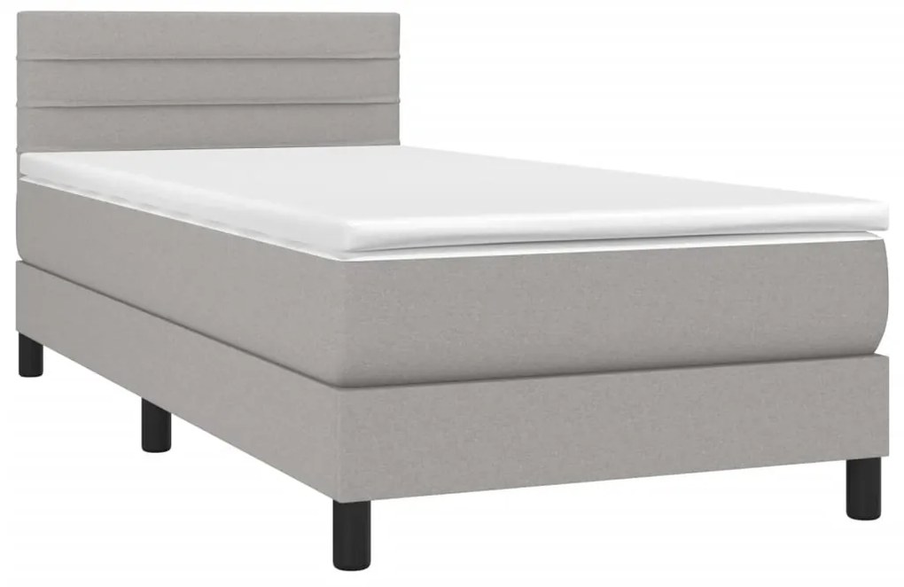 Letto a molle materasso e led grigio chiaro 90x190 cm tessuto