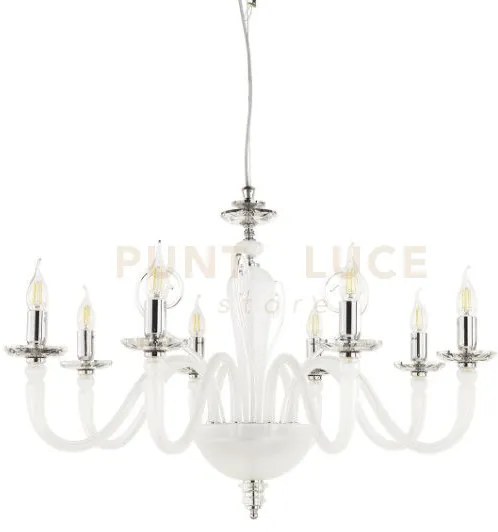 Lampadario debussy 8 luci bianco satinato cromo attacco e14 d.84cm