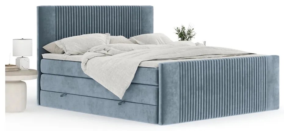 Letto boxspring blu con contenitore 180x200 cm Bergamo – Maison de Rêve