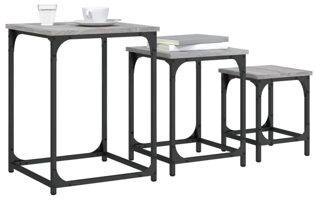 Tavolini salotto impilabili 3pz grigio sonoma legno multistrato