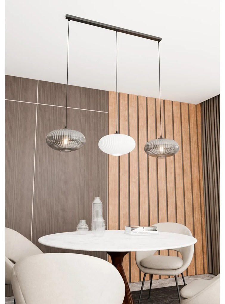 Lampadario 3 Luci Iris In Acciaio Nero Paralume Plissè Multicolor