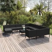 Set Divani da Giardino 13 pz con Cuscini in Polyrattan Nero