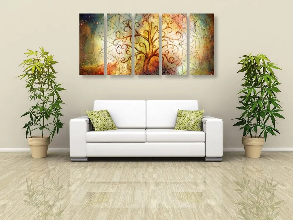 Quadri 5 pezzi – Albero con fiore della vita