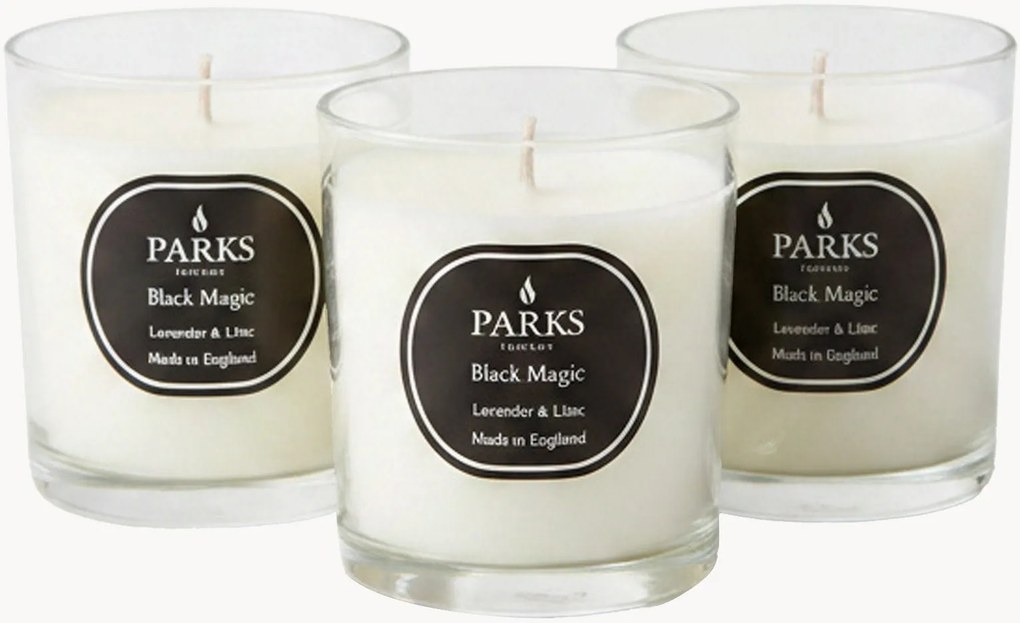 Set di 3 candele profumate fatte a mano Black Magic (lavanda, lilla e caprifoglio)