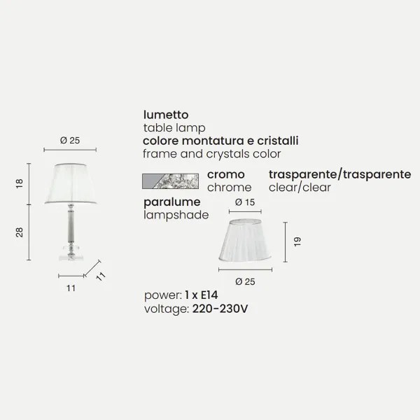 Lampada da tavolo DIDO in vetro trasparente 25x46 cm Cromo