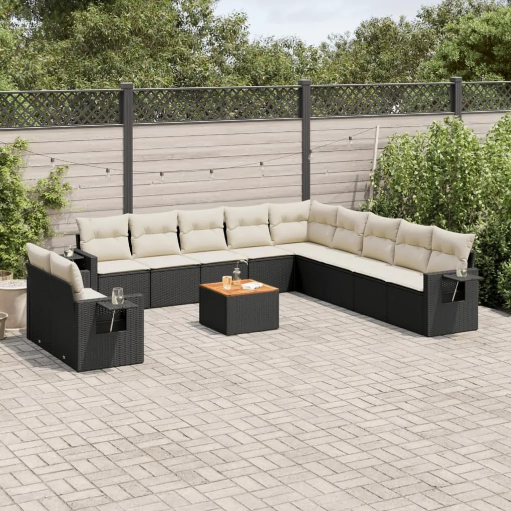 Set divani da giardino 12 pz con cuscini nero in polyrattan