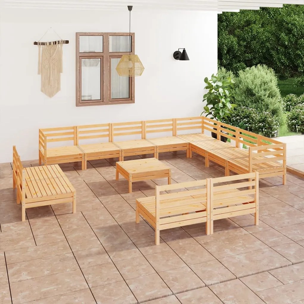 Set salotto da giardino 13 pz in legno massello di pino