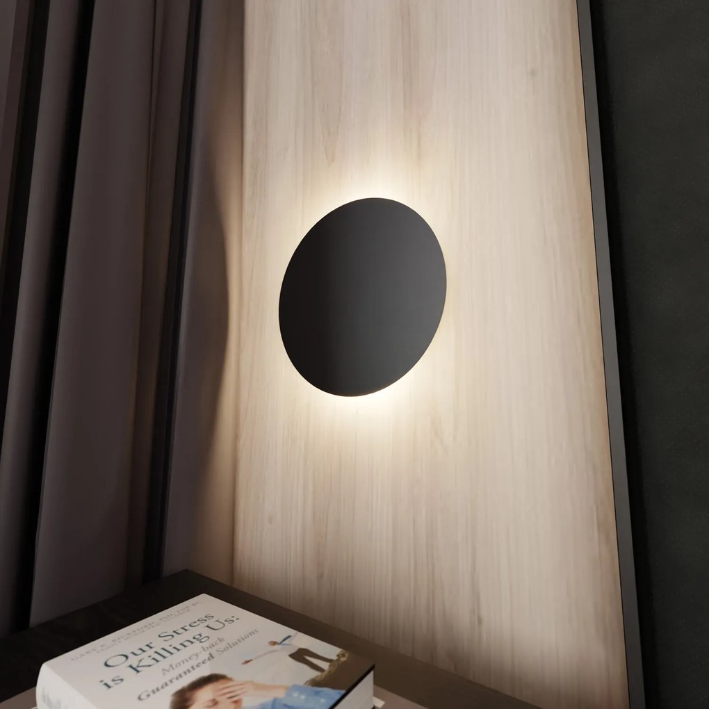 Applique Minimal Tonda 1 Luce Indiretta Agni In Acciaio Nero