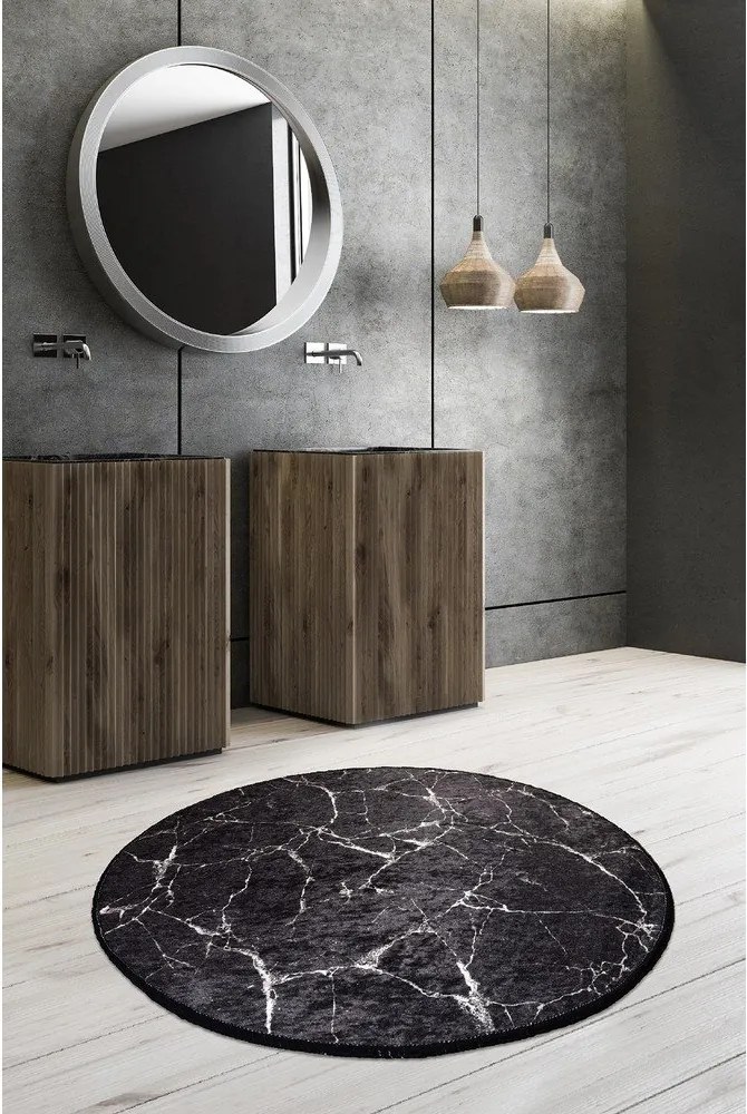 Tappetino per il bagno nero ø 100 cm Marble – Foutastic