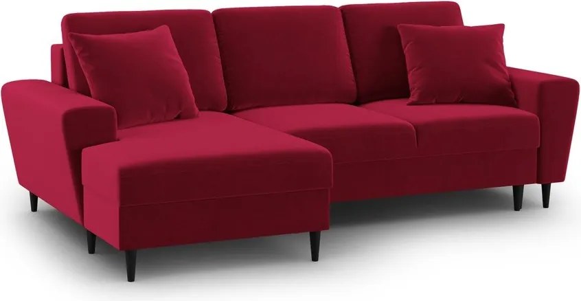 Divano angolare rosso allungabile e con contenitore (con penisola a sinistra/con chaise lounge) con rivestimento in velluto Kyoto – Cosmopolitan Design