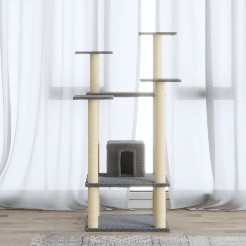 Albero Per Gatti Con Tiragraffi İn Sisal Grigio Chiaro 110 Cm /