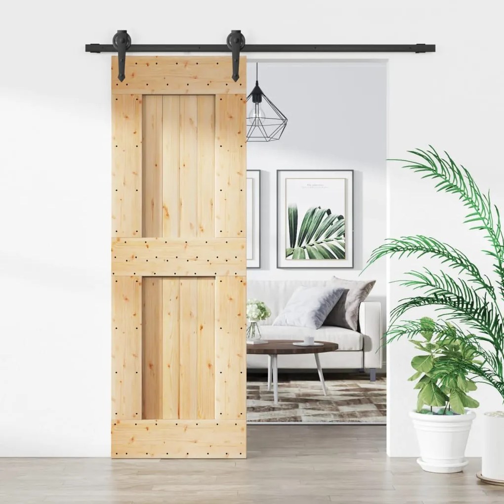 Porta Scorrevole Con Set Hardware 70x210 Cm Legno Massello Pino /