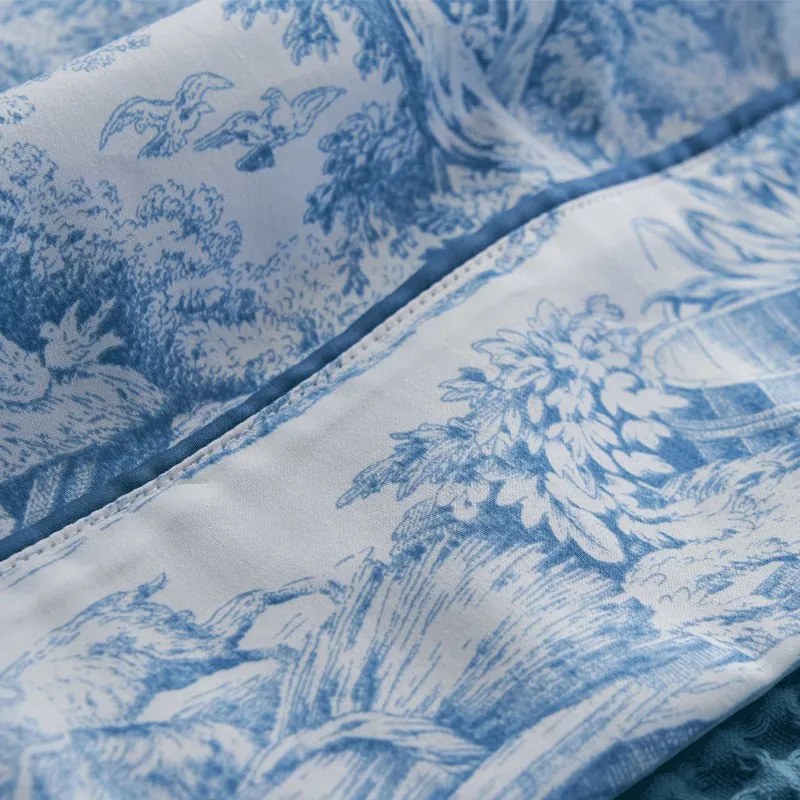 Lenzuola matrimoniali Toile de Jouy Biancoperla in cotone