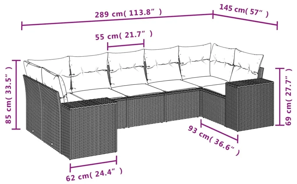 Set divani da giardino 7 pz con cuscini grigio in polyrattan