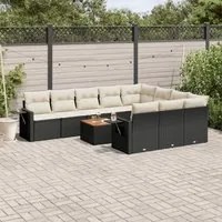 Set Divani da Giardino 11 pz con Cuscini in Polyrattan Nero 3224740