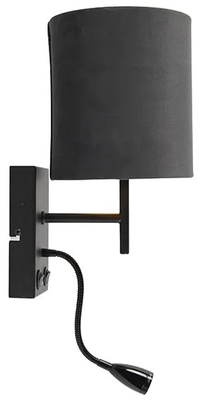 Applique da parete Art Déco nera con paralume in velluto grigio scuro - Stacca