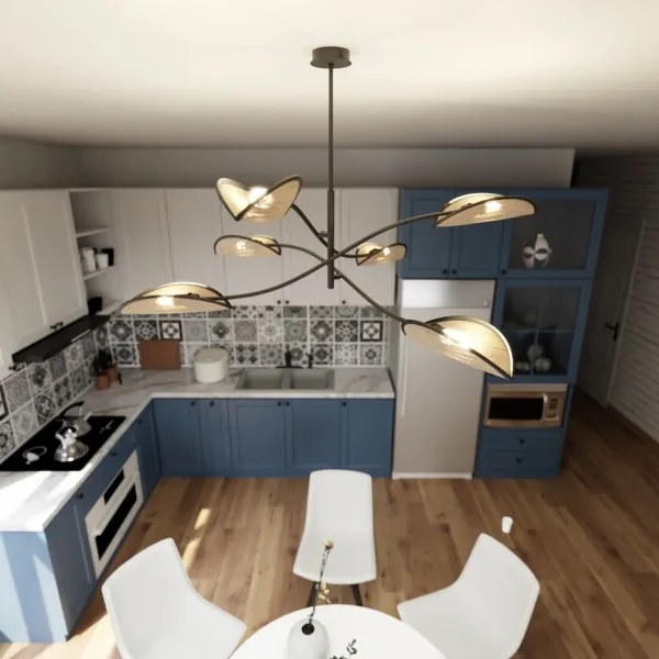 Lampadario a sospensione con supporto rigido LOTUS 6xE14/10W/230V nero/beige