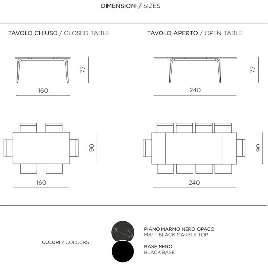 Tavolo in pietra effetto marmo Nero allungabile a 240 cm FELIX