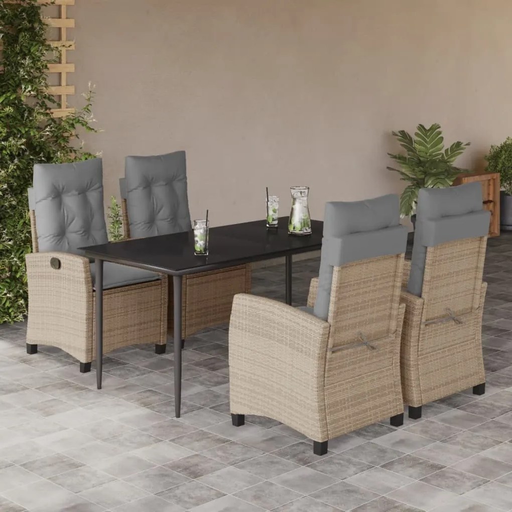 Set pranzo da giardino 5 pz con cuscini beige misto polyrattan