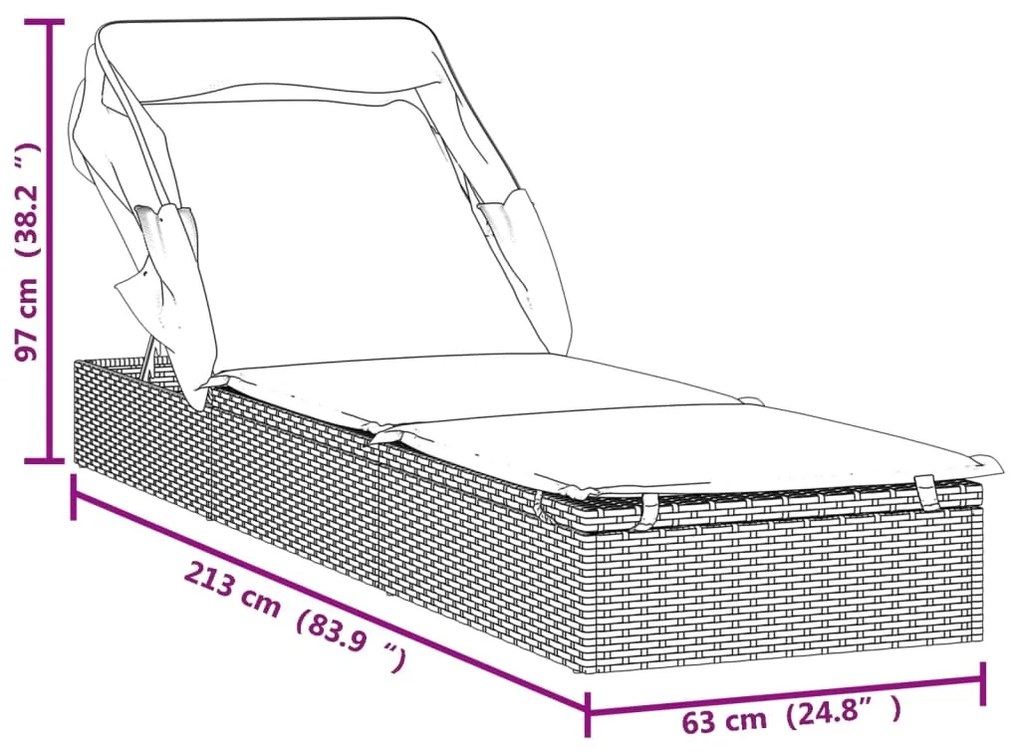 Lettino con Tetto Pieghevole Grigio 213x63x97 cm Polyrattan