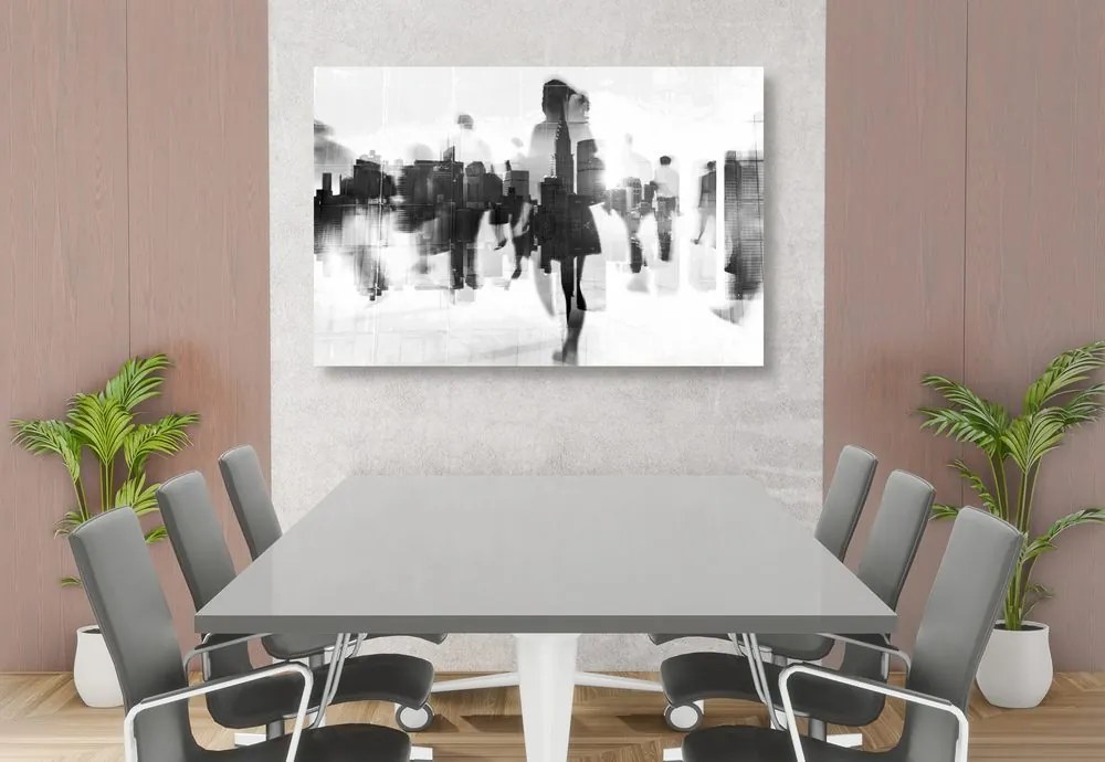 Quadro su tela – Silhouette di persone in metropoli in bianco e nero
