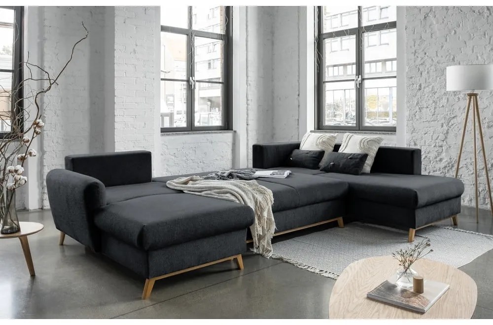 Divano letto a U grigio scuro, angolo destro Scandic Lagom - Miuform