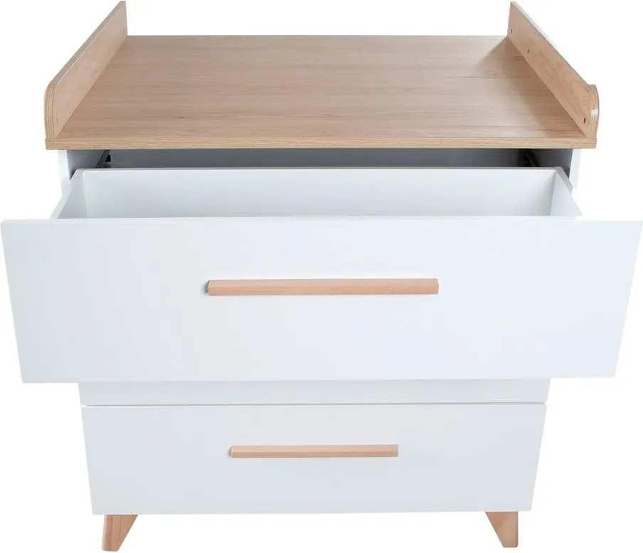 Cassettiera per bambini bianca con effetto rovere con fasciatoio 88,5x99x76 cm Léon – Roba
