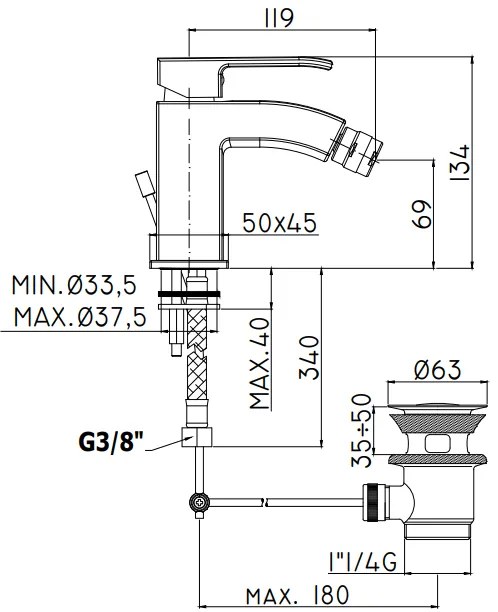 Paffoni Level Les135 Miscelatore bidet Monocomando con scarico automatico 1”1/4G Cromo